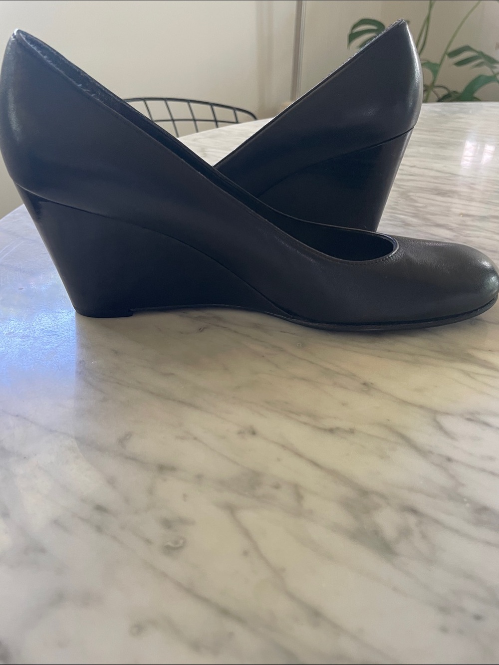 Stuart Weitzman Black Wedge Pumps - Women’s Leather Office Heels - Picture 4 of 8